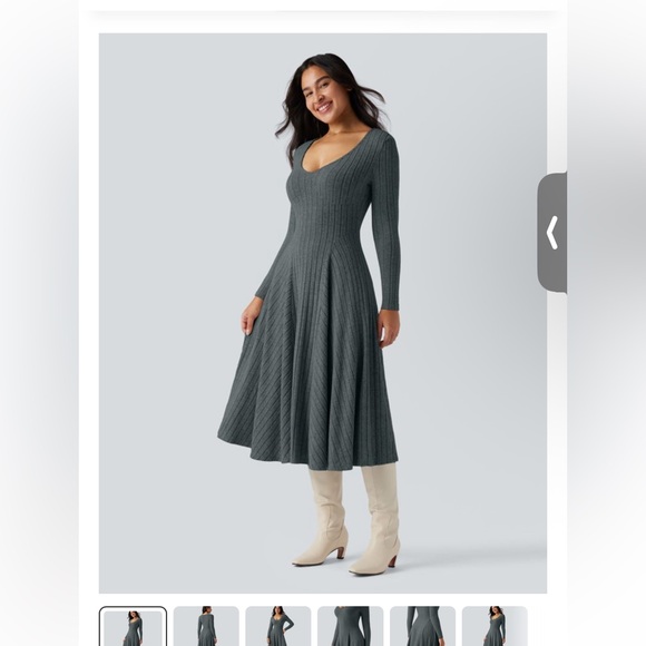 HALARA Grey Blue Ribbed Long Sleeve Dress - Picture 5 of 11